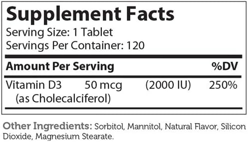 Zahler VITAMIN D3 CHEWABLE 2000IU, an All-Natural Supplement Targeting Vitamin D Deficiencies, Certified Kosher, 120 Great Tasting Orange flavored Tablets : Health & Household