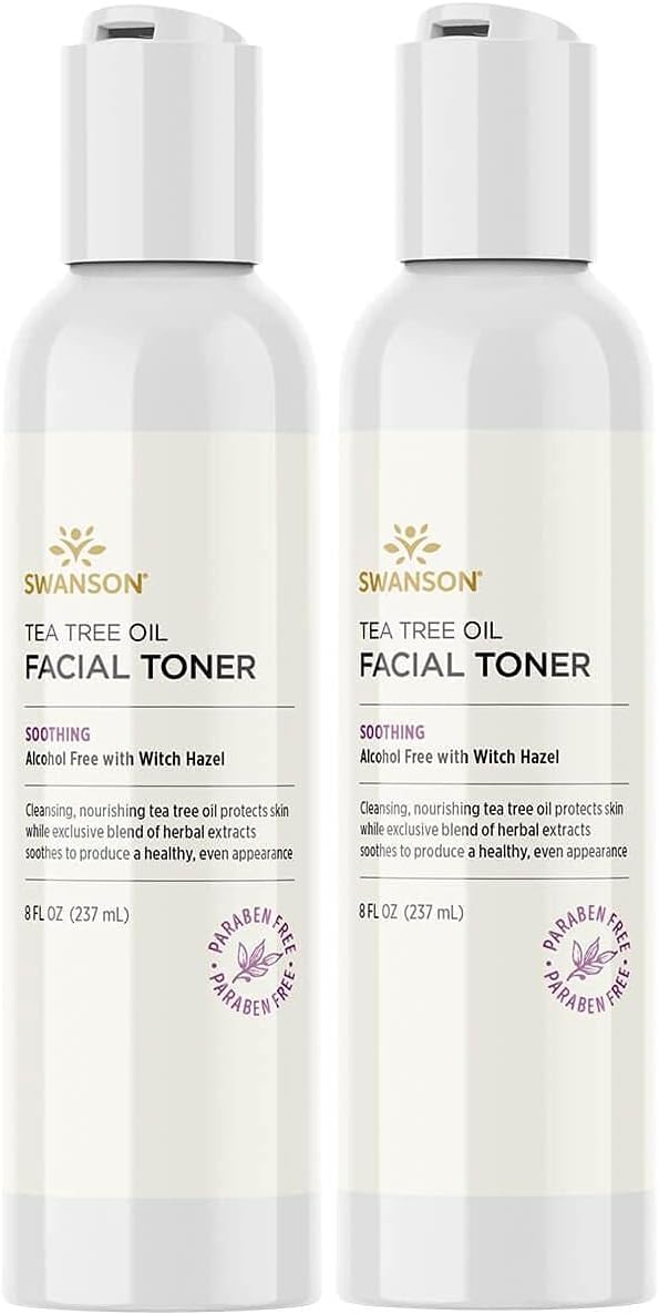 Swanson Tea Tree Oil Facial Toner With Witch Hazel 8 Ounce (237 Ml) Liquid (2 Pack)