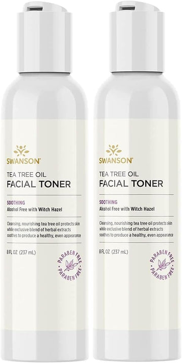Swanson Tea Tree Oil Facial Toner With Witch Hazel 8 Ounce (237 Ml) Liquid (2 Pack)