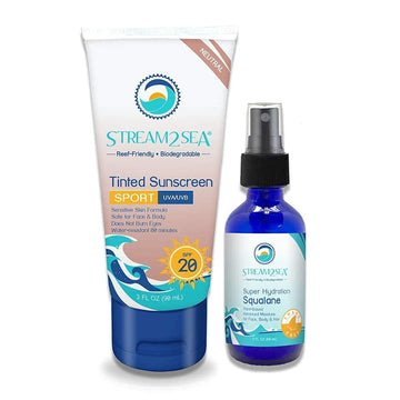 STREAM 2 SEA SPF 20 Tinted Mineral Sunscreen and Squalane Oil for for Moisturized Skin and Hair with Vitamin E - Natural Protection and Hydration for Skin - Reef Safe and Paraben Free
