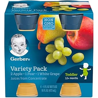 Gerber Juice Variety Pack, Apple, Pear, White Grape, 4 Ounce (24 Bottles)