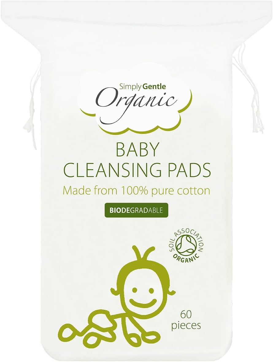 Simply Gentle Baby Cleansing Pads - Perfect For Sensitive Skin - Pure Cotton Pads For Newborn Baby - Free From Odours Or Irritants - Rectangular Shaped Disposable Cotton Pads - 1 Pack Of 60 Pads
