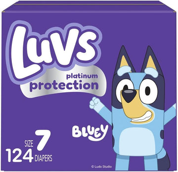 Luvs Platinum Protection Bluey Baby Diapers - Size 7, 124 Count, Disposable Baby Diapers (Packaging May Vary)