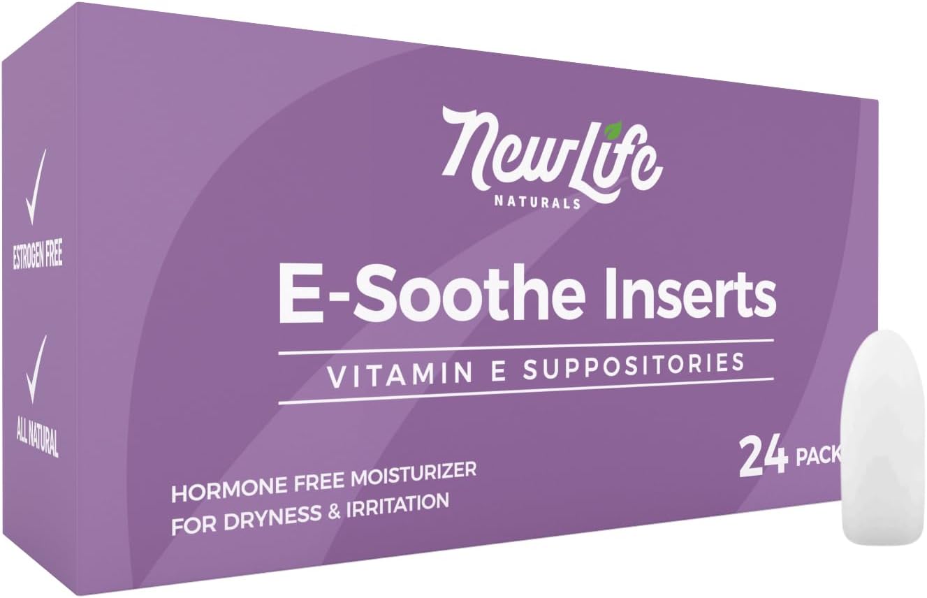 Newlife Naturals Vitamin E Suppositories 38Iu - Vaginal Dryness Irritation Menopause Atrophy Relief - All Natural Estrogen Free Feminine Care - 24 Inserts