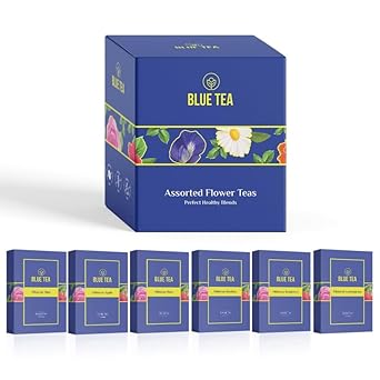 Blue Tea - Hibiscus Assortment Herbal Tea Gift | 6 Floral Blends (5X6 = 30 Plant Based Tea Bags) | Variety Pack | Caffeine-Free - Flower Based - Natural Ingredients - Vegan | Gift Box