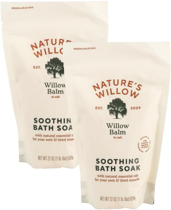 Nature's Willow Soothing Natural Bath Soak to Help Alleviate Sore Muscles & Joint Pain | Spa Grade Willow Bark Bath Salts with Essential Oils and Peppermint for Men and Women | 22 oz | 2-Pack