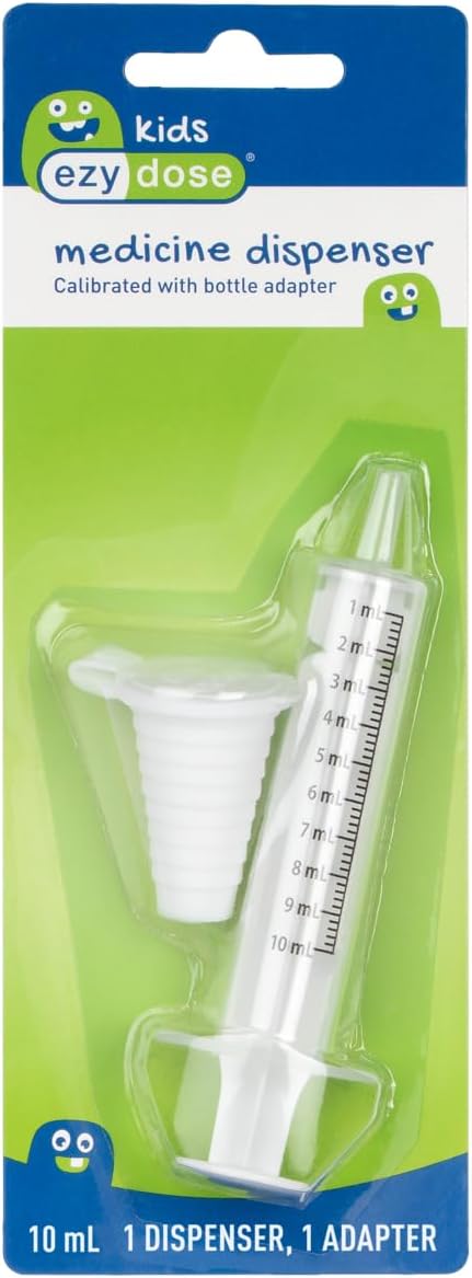 EZY DOSE Kids Baby Oral Syringe & Dispenser Calibrated for Liquid Medicine, Reduce Mess, Easy Way to Orally Administer Medication, 10 mL/2 TSP, Includes Bottle Adapter, Clear, BPA Free