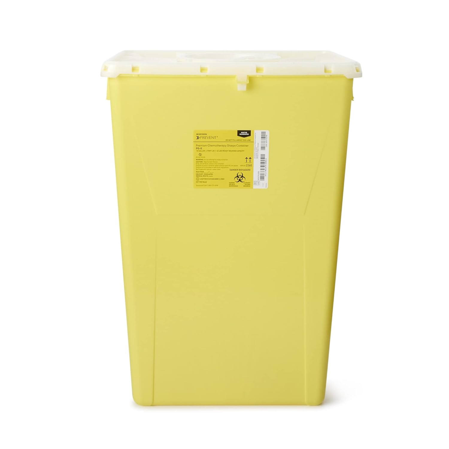 Mckesson Prevent Sharps Container For Chemotherapy Waste, Premium - Pg-Ii, Plastic, Vertical Entry, Hinged Lid - Yellow, 18 Gal, 13 In X 17 3/10 In X 24 3/5 In, 1 Count