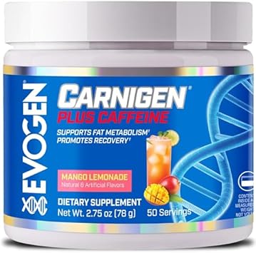 Evogen Carnigen Plus Caffeine - Premium Carnitine Powder | Supports Fat Metabolism & Promotes Recovery | L Carnitine Supplement Matrix With Caffeine & Acetyl L-Carnitine | Mango Lemonade | 50 Servings : Health & Household