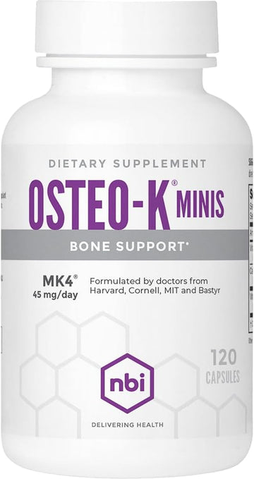 Nbi Osteo-K Bone Support - Mini | Vitamin D & K Complex With Calcium Citrate Supplement | 45Mg Vitamin K2 (Mk4) For Strong Bone Health & Function | 120Ct Veggie Capsules