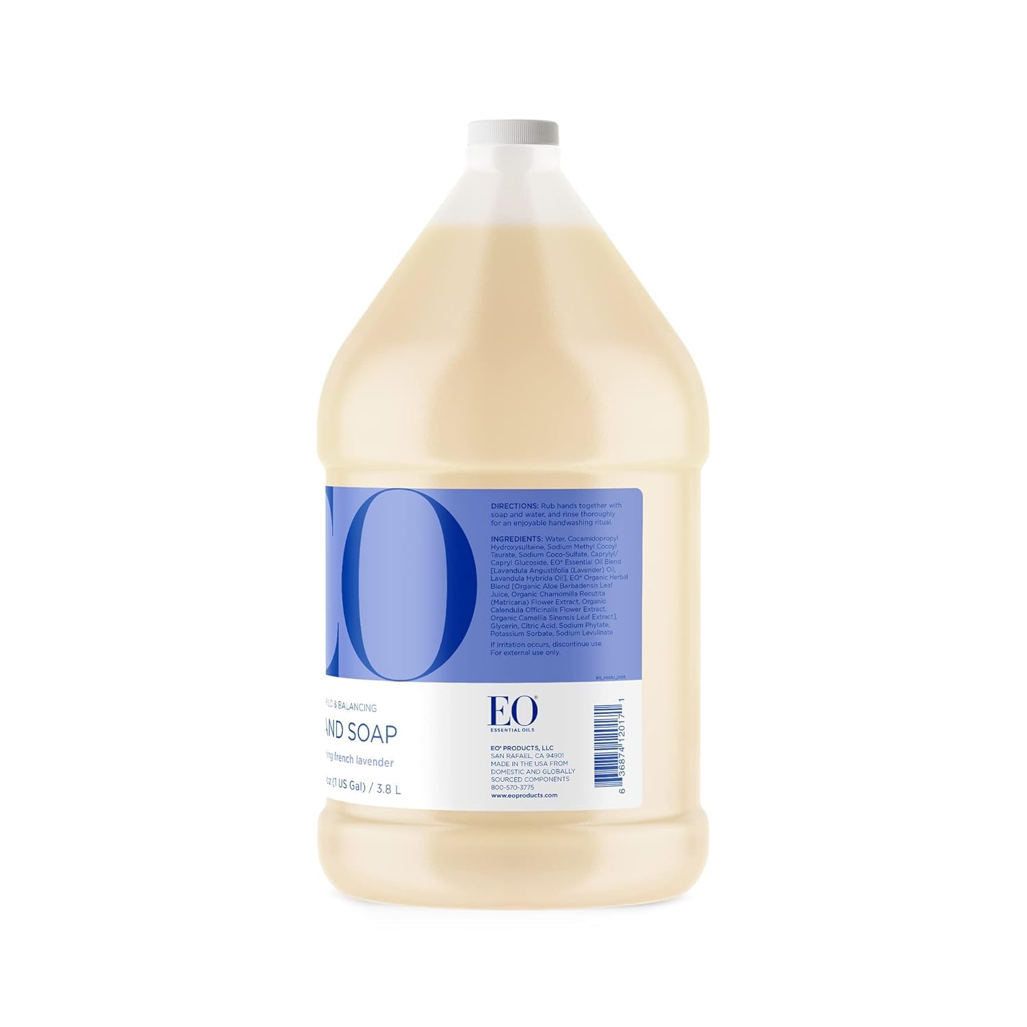 Eo Liquid Hand Soap Refill, 1 Gallon, French Lavender, Organic Plant-Based Gentle Cleanser With Pure Essential Oils : Organic Hand Soap Refill : Beauty & Personal Care