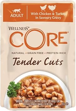 Wellness CORE Tender Cuts, Wet Cat Food, Cat Food Wet with Tender Pieces in Sauce, Grain Free, High Meat Content, Chicken & Turkey, 24 x 85 g?10665