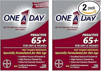 One A Day Proactive 65+, Mens & Womens Multivitamin, Supplement With Vitamin A, Vitamin C, Vitamin D, And Zinc For Immune Health Support*, Calcium, Folic Acid & More, Tablet 150 Count (Pack Of 2)