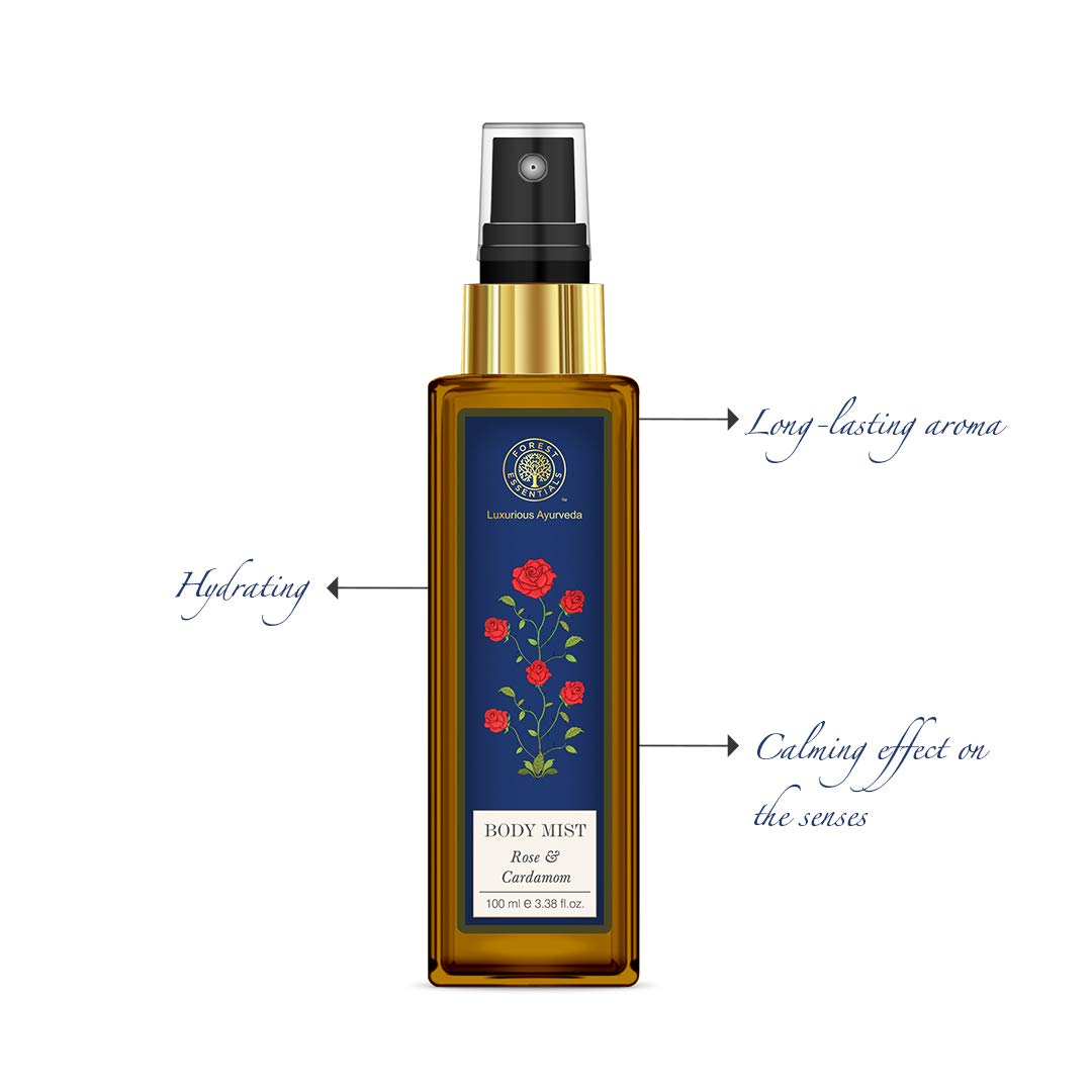 Forest Essentials Rose And Cardamom Body Mist, 100Ml : Beauty & Personal Care