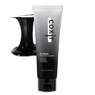 Coxir Txa Mucin All-In-1 Pore Mask –Gelato Texture Wash-Off Treatment | Ampoule Mask-To-Foam | Charcoal+ Snail+Txa | Blackhead Remover |Daily Pore Detox For Oily & Sensitive Skin|4.05Fl.Oz