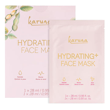 Karuna Hydrating+ Sheet Masks For Well-Moisturized & Hydrated Skin, Glow-Enhancing Face Masks Skin Care Products, Hydrating Facial Masks With Natto, Niacinamide & Sodium Lactate, 4 Sheets