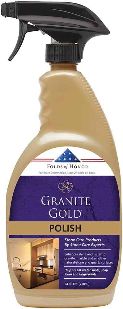 Granite Gold Polish Spray, Streak-Free Shine for Granite, Quartz, Marble, Travertine, Natural Stone Countertops, 24 Fl Oz (Pack of 1)