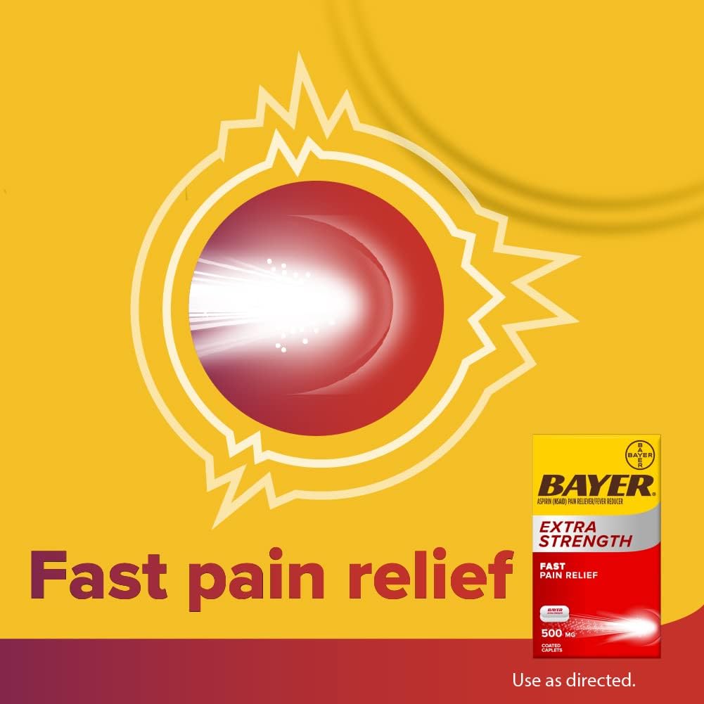 Bayer Extra Strength Aspirin 500 mg, Pain Reliever and Fever Reducer, Powerful Pain Relief of Headache, Muscle Pain, Minor Arthritis Pain, Back Ache, Toothache, and Menstrual Pain, 100 Coated Tablets : Health & Household