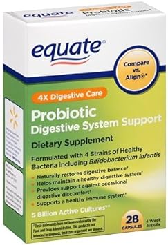Equate - Probiotic, Digestive System Support, 4X Digestive Care, 28 Capsules (Compare vs. Align)