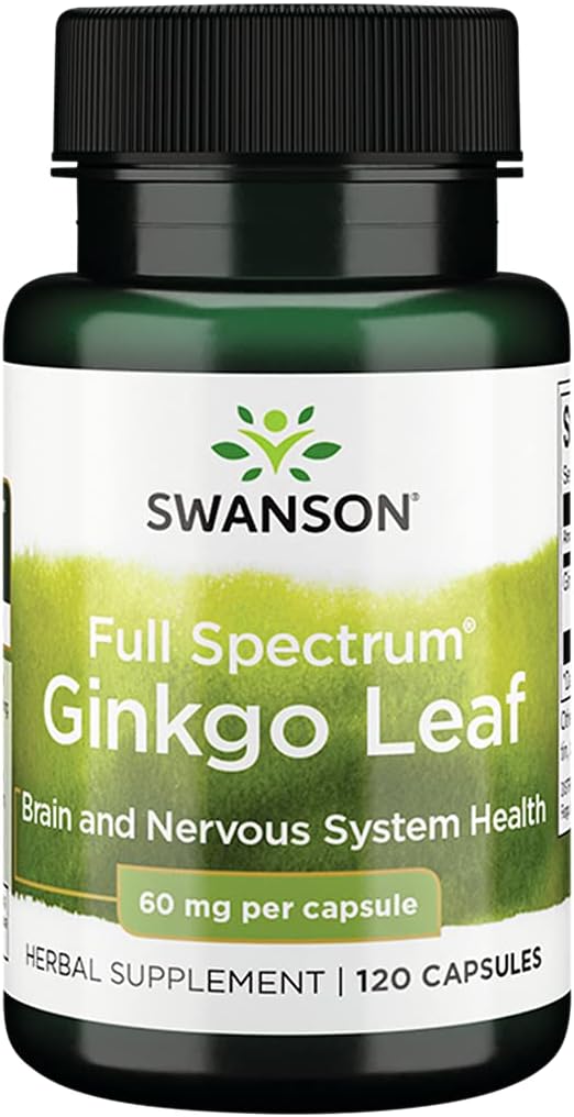 Swanson Full-Spectrum Ginkgo Leaf Brain Memory Support Nervous System Health 60 Milligrams 120 Capsules