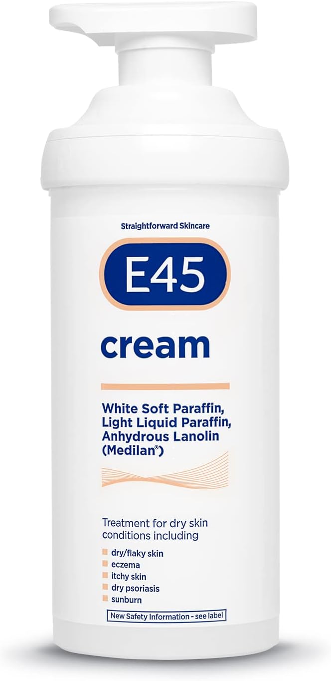 E45 Cream For Dry, Flaky Skin, Suitable for Eczema, Itchy Skin, Dry Psoriasis, Sunburn, 500g Moisturiser Pump
