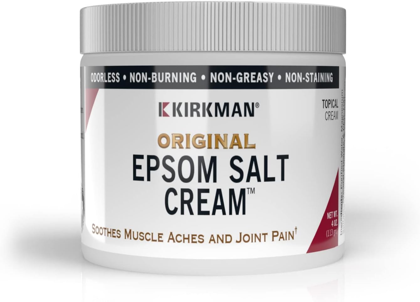 Kirkman – Epsom Salt Cream – 4Oz Cream – Gluten Free – Casein Free