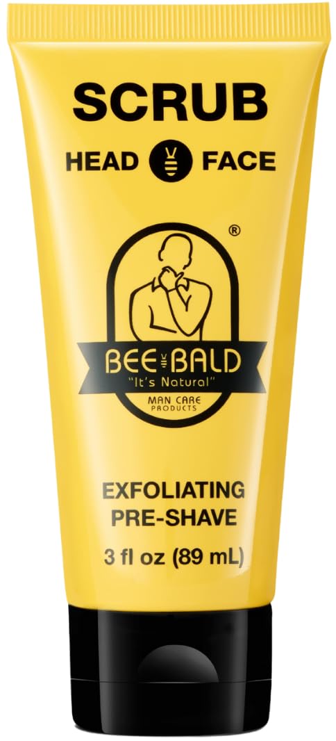 Bee Bald Scrub Exfoliating Pre-Shave For Deep Cleans & Removing Pore Clogging Dirt, Oil & Dry Flaky Skin. Prepares You For A ‘Super Close Shave’, 3 Fl Oz