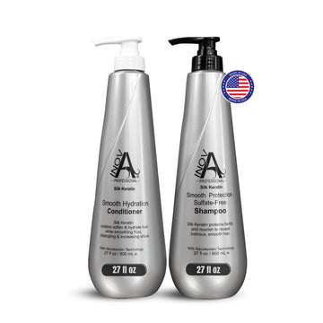 Silk Keratin Shampoo & Conditioner Set - Smooth Protection Sulfate-Free Shampoo & Smooth Hydration Conditioner (27 Oz), Grey