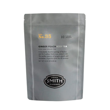 Smith Teamaker Ginger Peach Iced Tea No. 35 Refreshing, Caffeinated, Sugar-Free, Sustainably Grown Organic Full Leaf Black Iced Tea Bags, 10 Count, 1 Quart Sachets