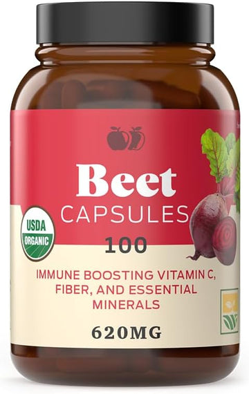 Organic Beet Root Capsules - Made In The Usa, Naturally Boost Energy, Stamina, & Nitric Oxide With A Pure Organic Beet Root Supplement
