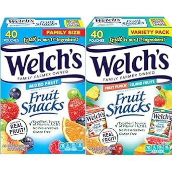 Welch'S Fruit Snacks Bundle, Mixed Fruit & Island Fruits, Gluten Free, Bulk Pack, Individual Single Serve Bags, 0.8 Oz (Pack Of 80)