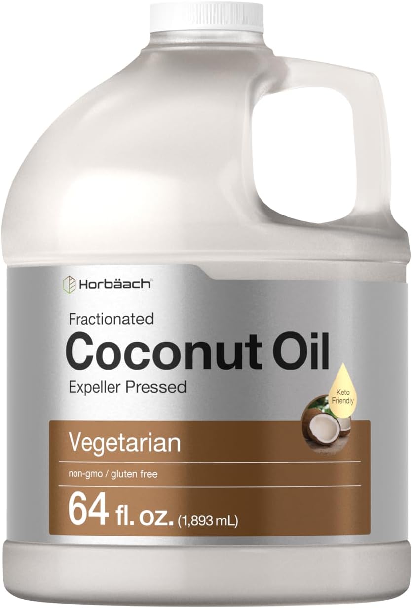 Horbäach Liquid Coconut Oil For Cooking | 64 Oz | Fractionated & Unflavored | Keto Friendly | Vegetarian, Non-Gmo & Gluten Free