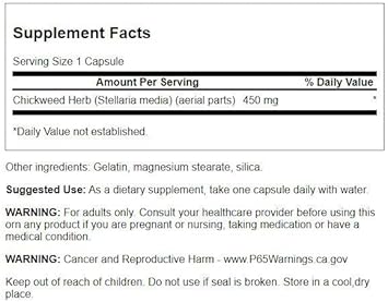 Swanson Chickweed Herb Stellaria Media Herbal Supplement Respiratory Circulatory Skin Health Support 450 mg 180 Capsules (Caps)