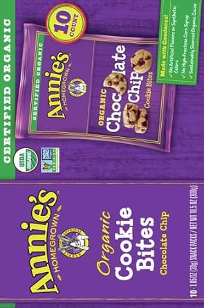 Annie'S Organic Chocolate Chip Cookie Bites, 10 Packets, Kids Snacks, Back To School Snacks, 10.5 Oz