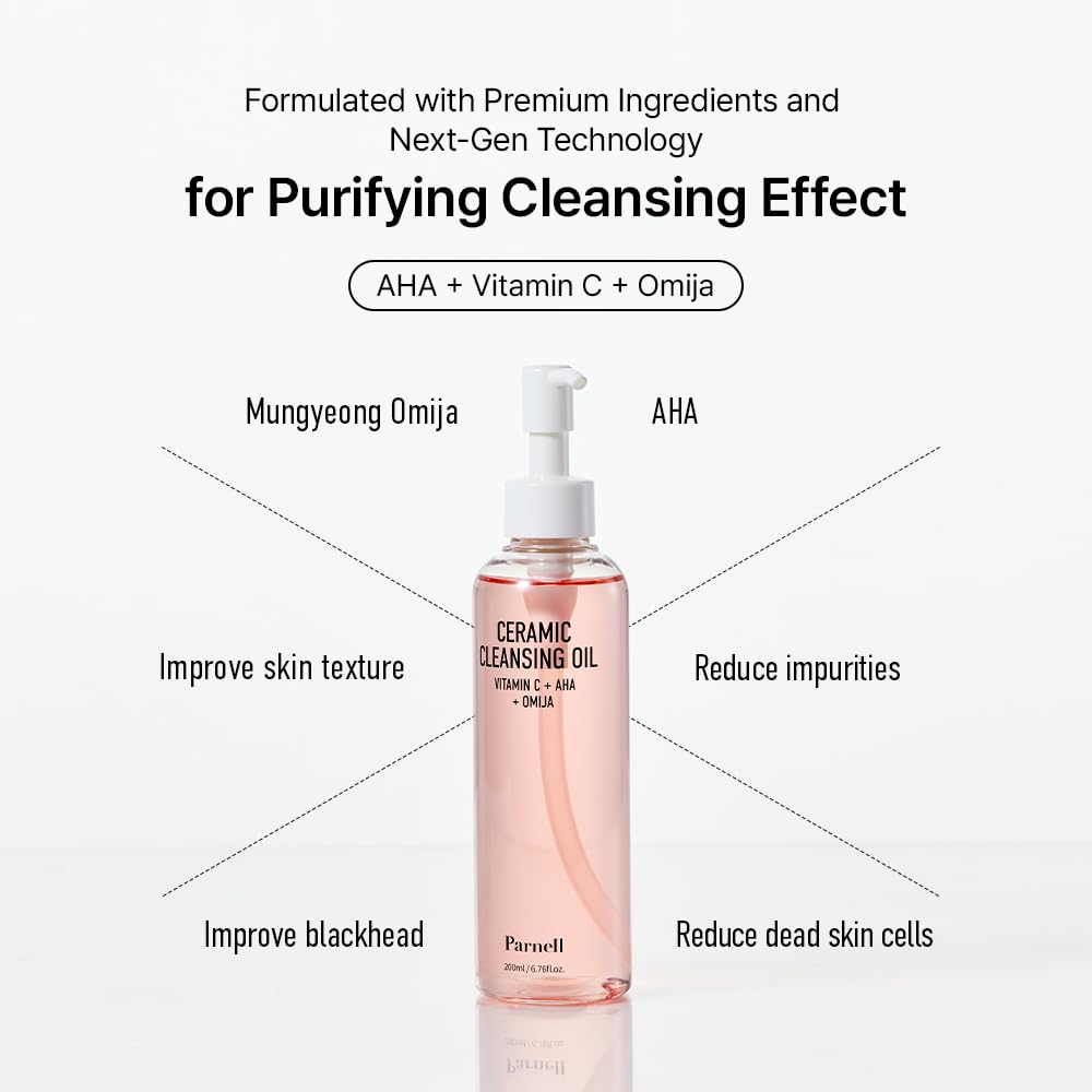 Parnell Aha Omija Ceramic Cleansing Oil 200Ml / 6.76 Fl.Oz | Blackhead Melting, Korean Facial Cleanser, Korean Skincare