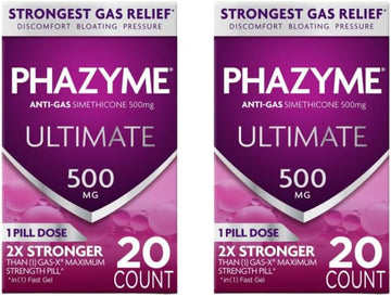 Phazyme Ultimate Gas Bloating Relief Works In Minutes 500 Mg Simethicone Fast Gels 20 Count (Pack Of 2)