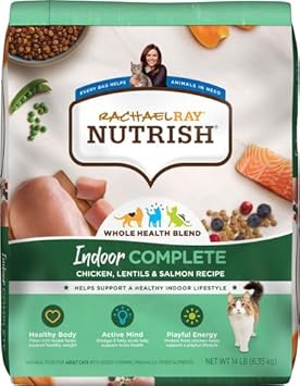 Rachael Ray Nutrish Indoor Complete Premium Natural Dry Cat Food With Added Vitamins, Minerals & Other Nutrients, Chicken With Lentils & Salmon Recipe, 14 Pounds (Packaging May Vary)