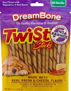 Dreambone Twist Sticks With Real Bacon And Cheese Flavor, Rawhide-Free Chews For Dogs, 50 Count (Pack Of 1)