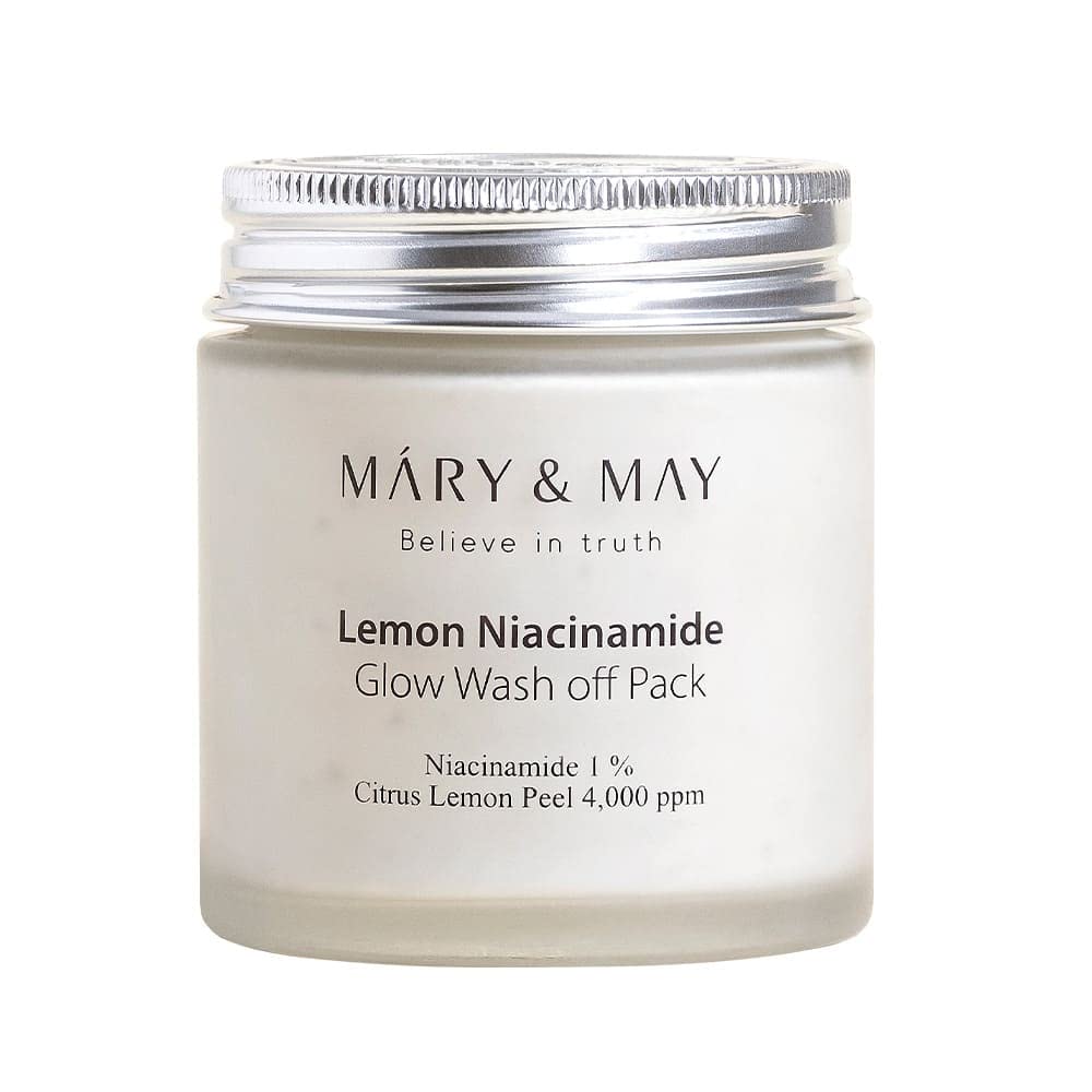 Mary&May Lemon Niacinamide Glow Wash Off Pack ,    125G, Lemon Peel Powder, Peach Extract, Vitanmin C, Niacinamide, Glow Wash Off, 100% Vegan, Wash Off Mask