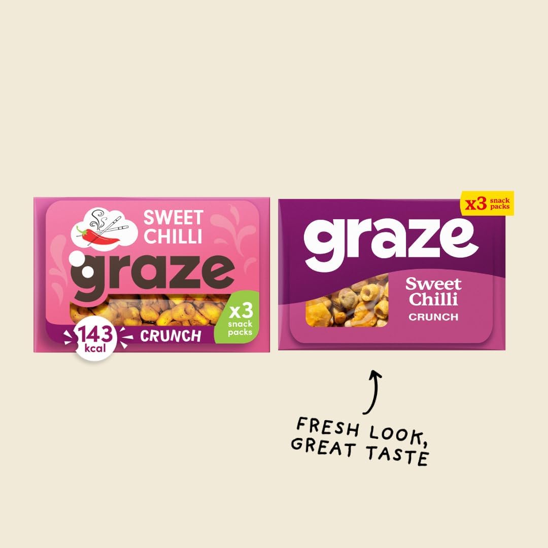 Graze - Sweet Chilli Crunch Snacks- Healthy Snacks Alternative for Crisps, Mixed Nuts & Pretzels -Ideal if you Love Corn, Broad beans and Corn hoops mixed Savoury Vegan Snacks (24x28g) : Amazon.co.uk: Grocery