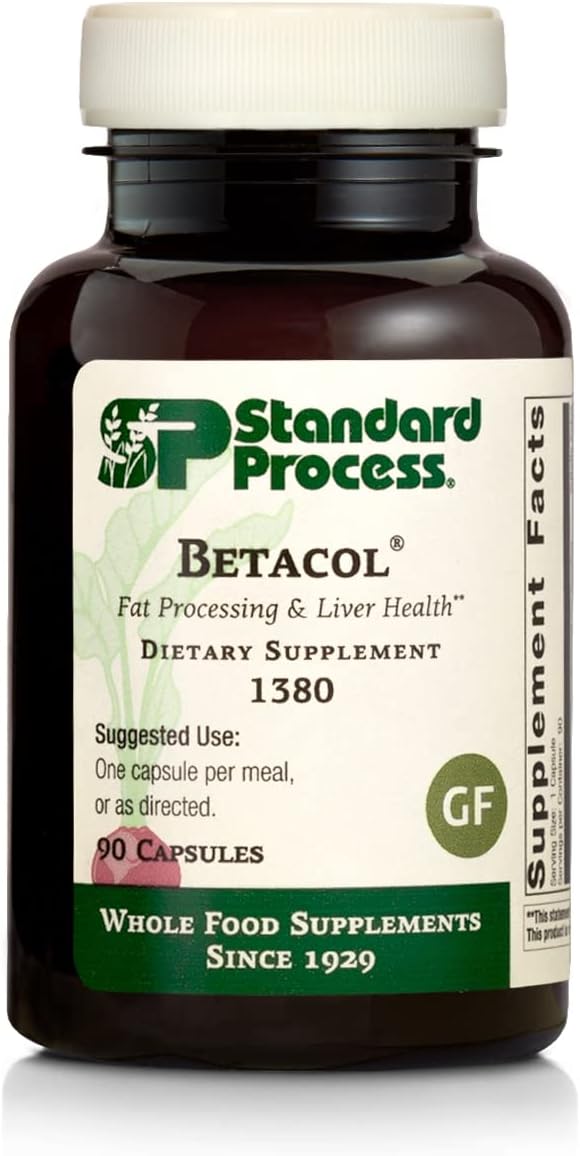 Standard Process Betacol - Liver Support Whole Food Supplement With Niacin, Vitamin B6, Spanish Moss, Inositol, Oat Flour, Ascorbic Acid, And More - 90 Capsules