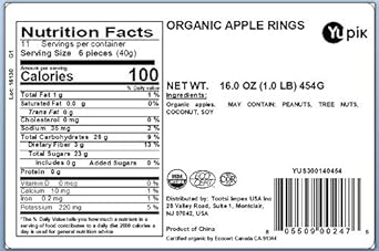 Yupik Organic Dried Apple Rings, 1 Lb, Kosher, Soft Dried Fruits, Peeled Apple Slices, No Added Sugar, Oil-Free, Source Of Fiber, Healthy Snacks, Ideal For Baking & Topping