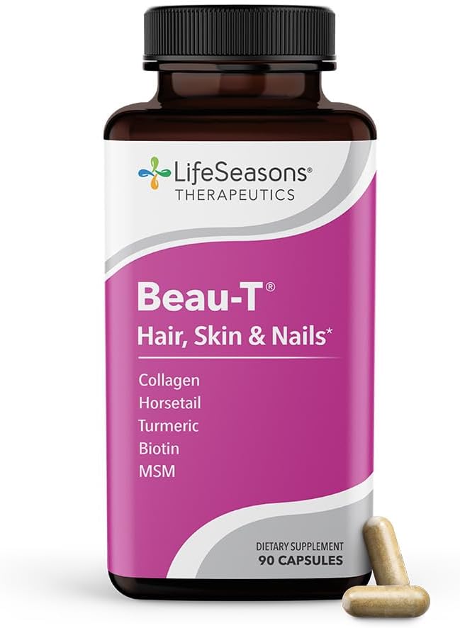 Lifeseasons Beau-T - Hair, Nail, & Skin Supplement - Promotes Healthy Hair And Nail Growth - Supports Clear Skin & Fights Acne - Nail Strengthener - Contains Biotin Collagen Turmeric - 180 Capsules : Health & Household