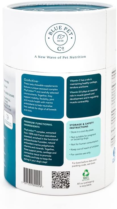 Blue Pet Co - Goactive Joint & Muscle Supplement For Dogs - Promotes Flexibility, Mobility & Bone Health - Enriched With Seaweed Extract Phycoidan - Rich In Chicken - 90 Chews