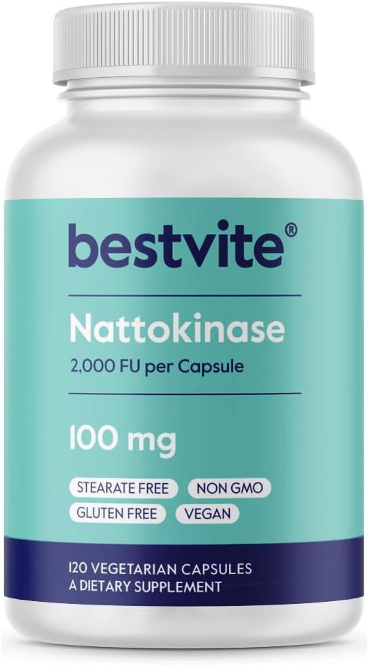 Bestvite Nattokinase 100Mg (2000 Fu) (120 Vegetarian Capsules) - No Stearates - Vegan - Non Gmo - Gluten Free