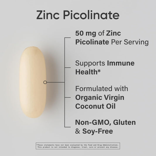 Sports Research Zinc Picolinate 50Mg With Organic Coconut Oil | Highly Absorbable Zinc Supplement For Healthy Immune Function - Non-Gmo Verified, Gluten & Soy Free