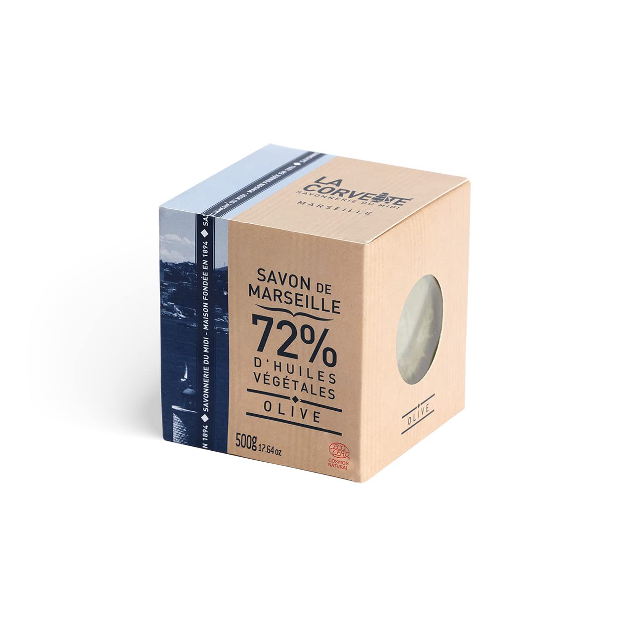 La Corvette Marseille Soap Cube Olive, Boxed; Ecocert 500G