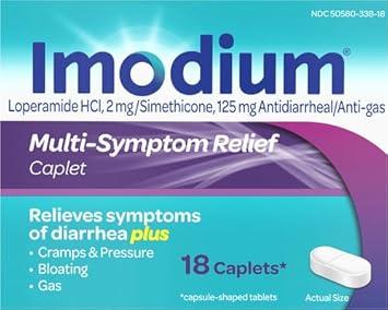 Imodium Multi-Symptom Caplets For Diarrhea Relief With Gas, Bloating & Cramps, 18 Ct