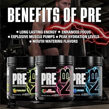 Nutrabio Pre Workout Powder - New Formula- Sustained Energy, Mental Focus, Endurance - Beta Alanine, Caffeine, Electrolytes - 20 Servings - Wild Watermelon : Health & Household