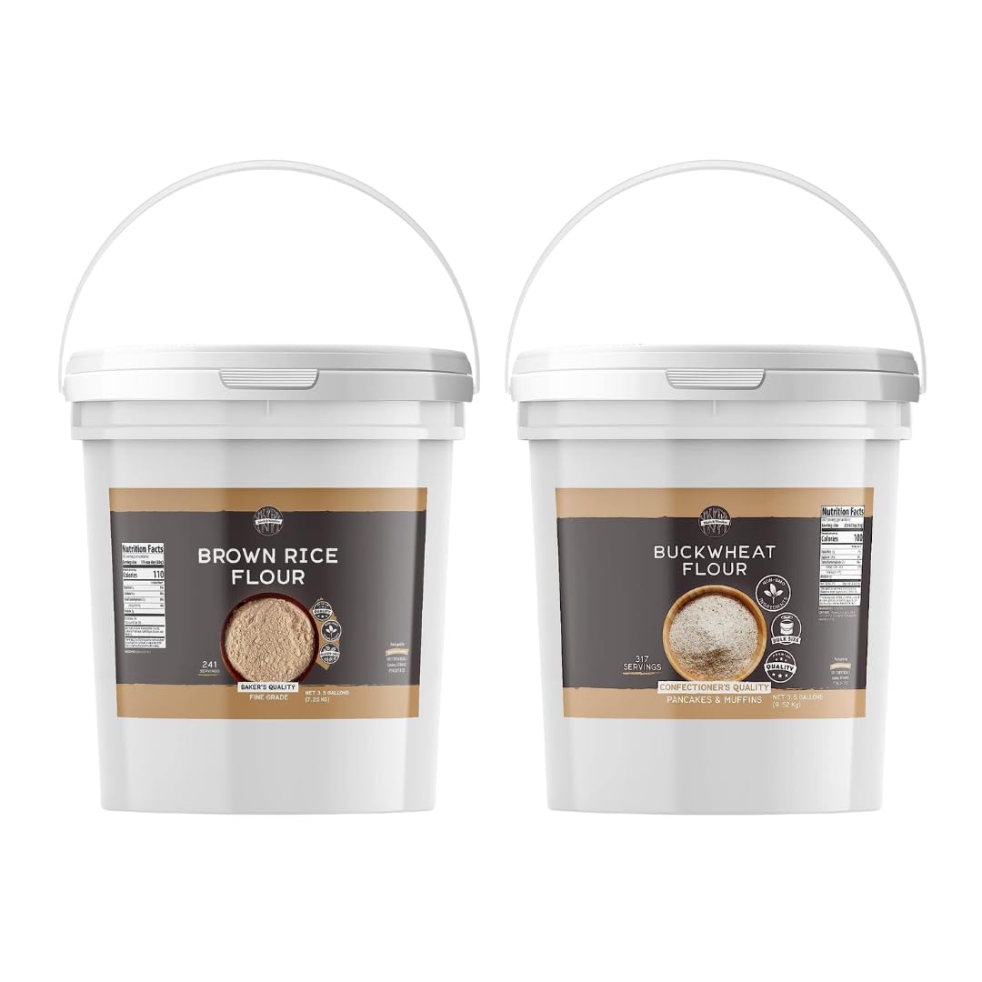 Birch & Meadow Brown Rice Flour & Buckwheat Flour Bundle (3.5 Gallon Buckets), Versatile Ingredients, Breads & Baked Goods, Flavorful